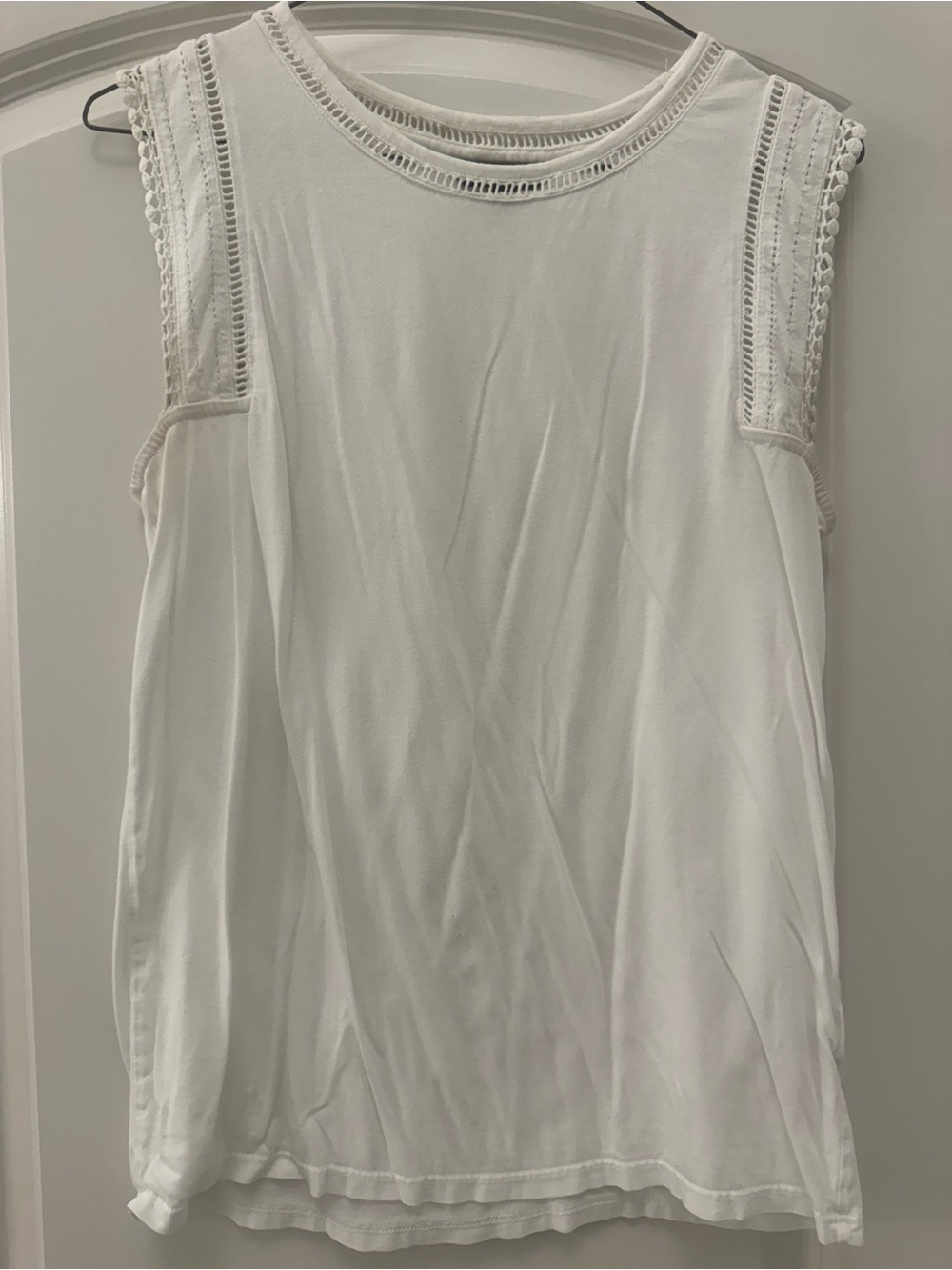 Banana Republic White Sleeveless Tank with Lace-Trim Shoulders